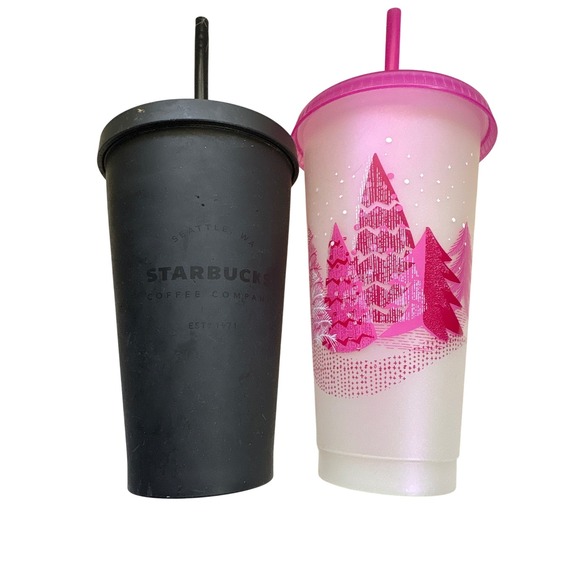 Starbucks Cold Cup Tumblers Set - 24oz Venti Pink Winter Black Matte Reusable - Picture 1 of 3